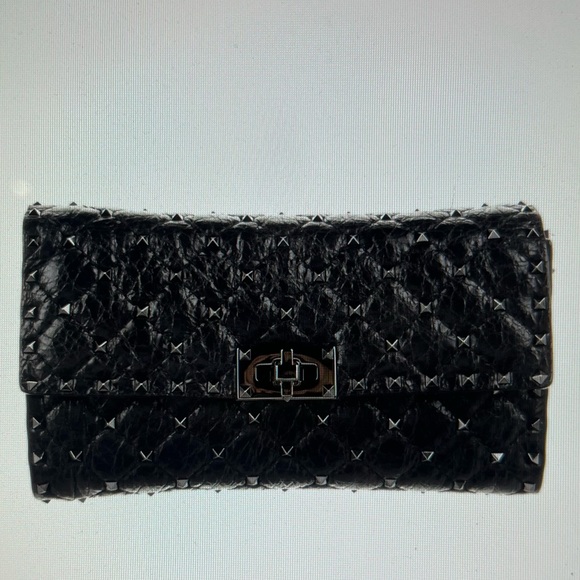 VALENTINO GARAVANI Rockstud Spike Quilted Calf Leather Shoulder Bag Black AUTH - Picture 5 of 13